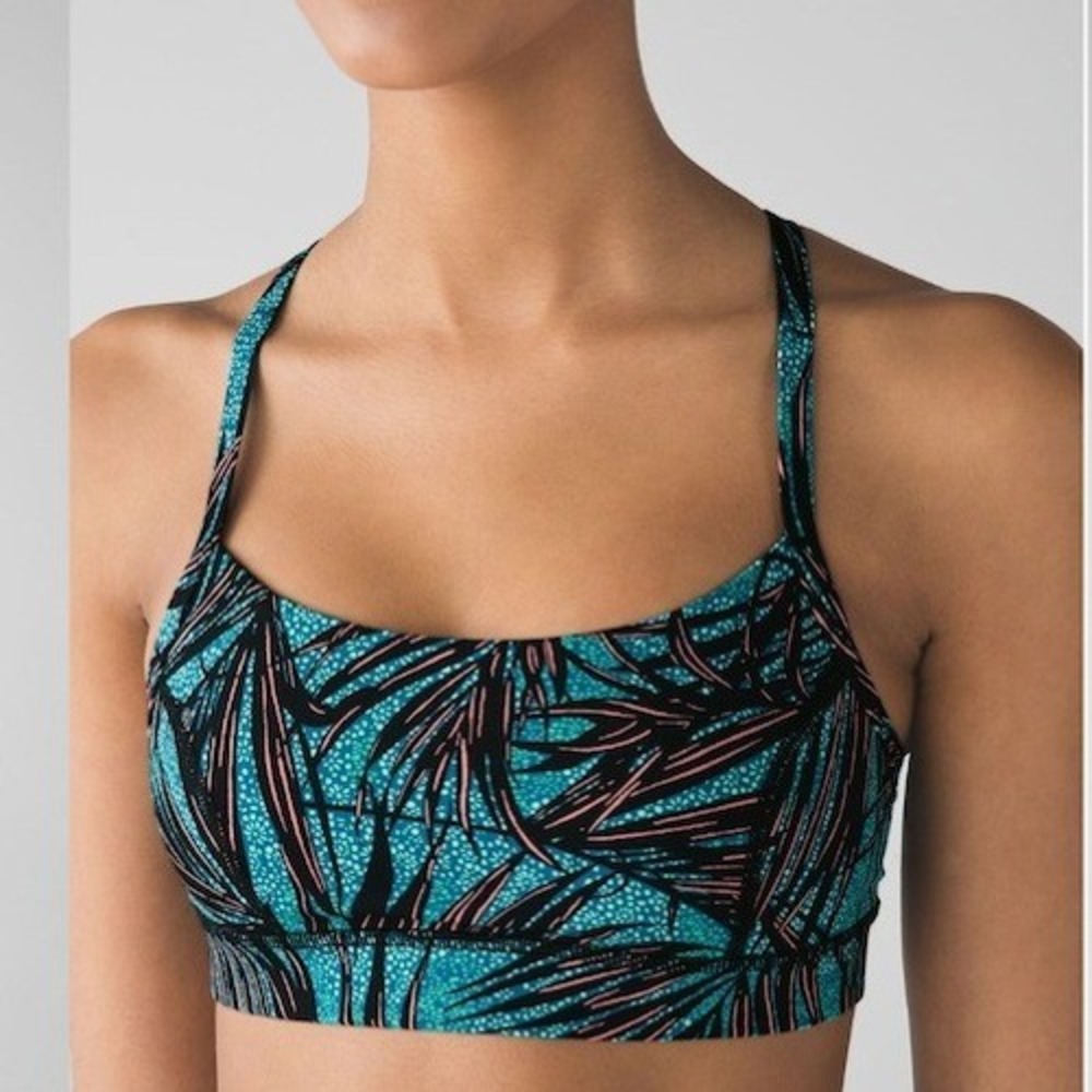 lululemon athletica Teal Black Palm-Print Thin-Strap Sports Bra